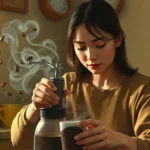 Fresh coffee beans being ground for morning brewing routine