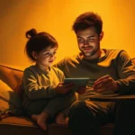 Family setting healthy screen-time boundaries together at home