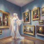 Corner gallery wall display with multiple artworks arranged across two walls