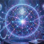 Abstract visualization of AI neural networks processing data streams